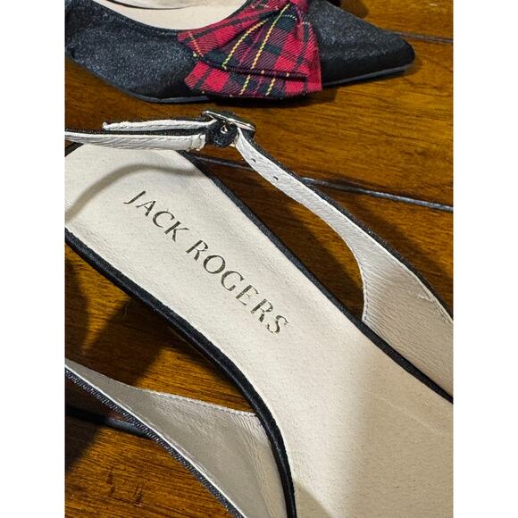 Jack Rogers Debra Satin Tartan Plaid Bow Slingback Kitten Heel Pumps size 9 - Picture 4 of 8